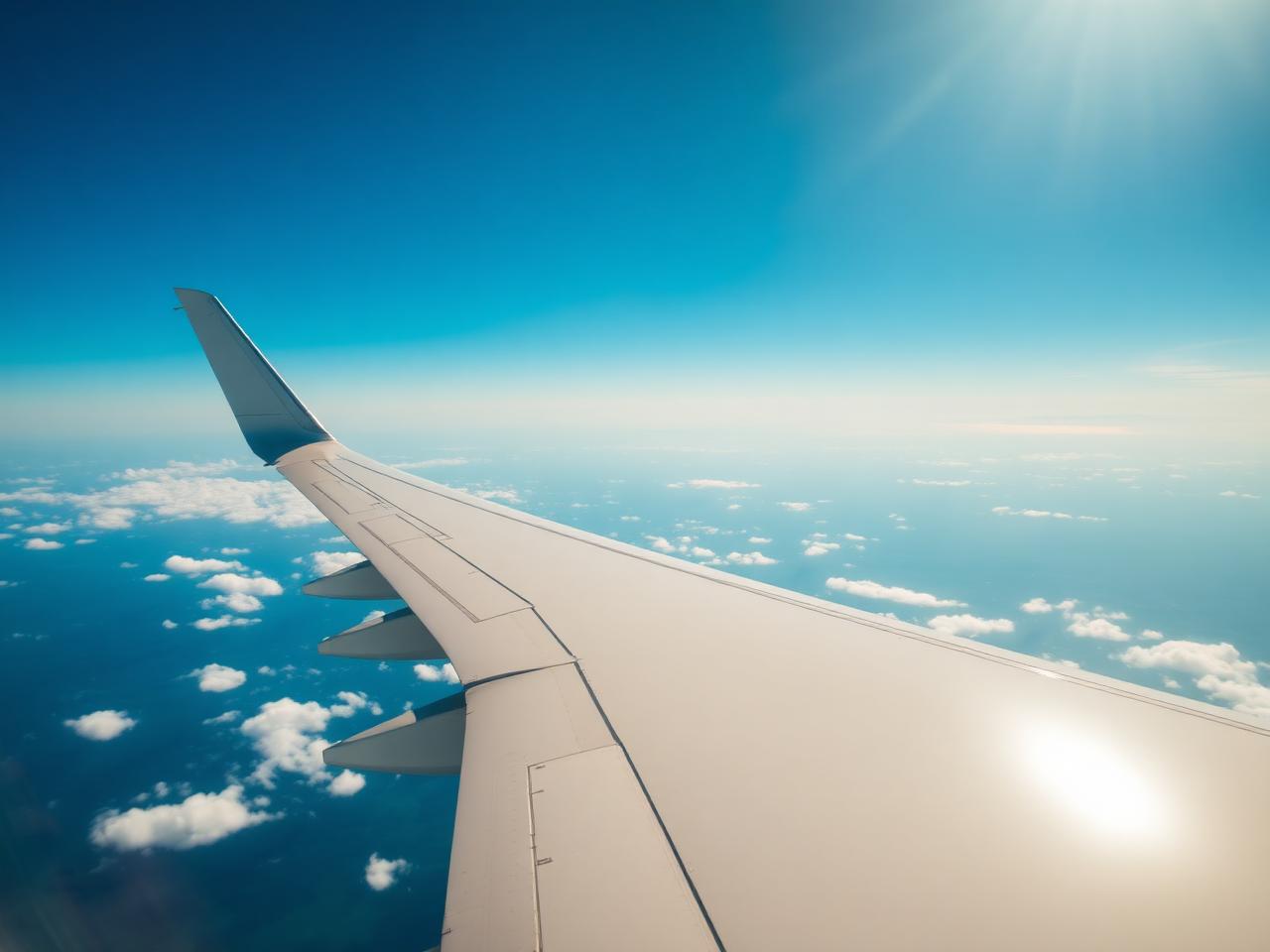 Ala de avión sobre el mar al atardecer